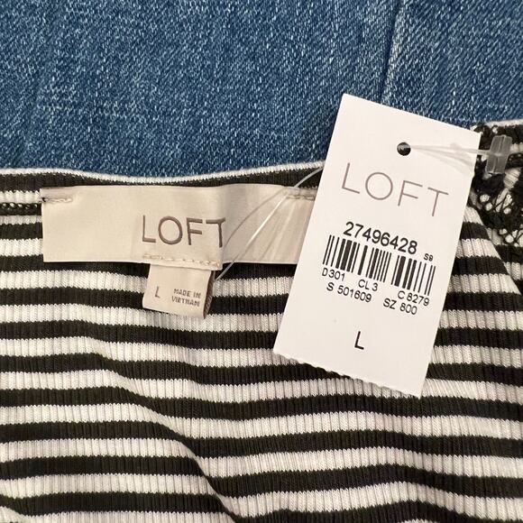 NWT LOFT Ribbed Caper & White Striped Raglan Scoop Neck Tee - Picture 8 of 10